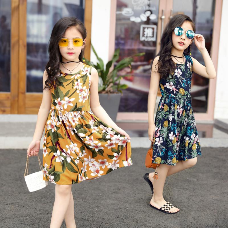 Girls' Rayon Breathable Print Beach Dress